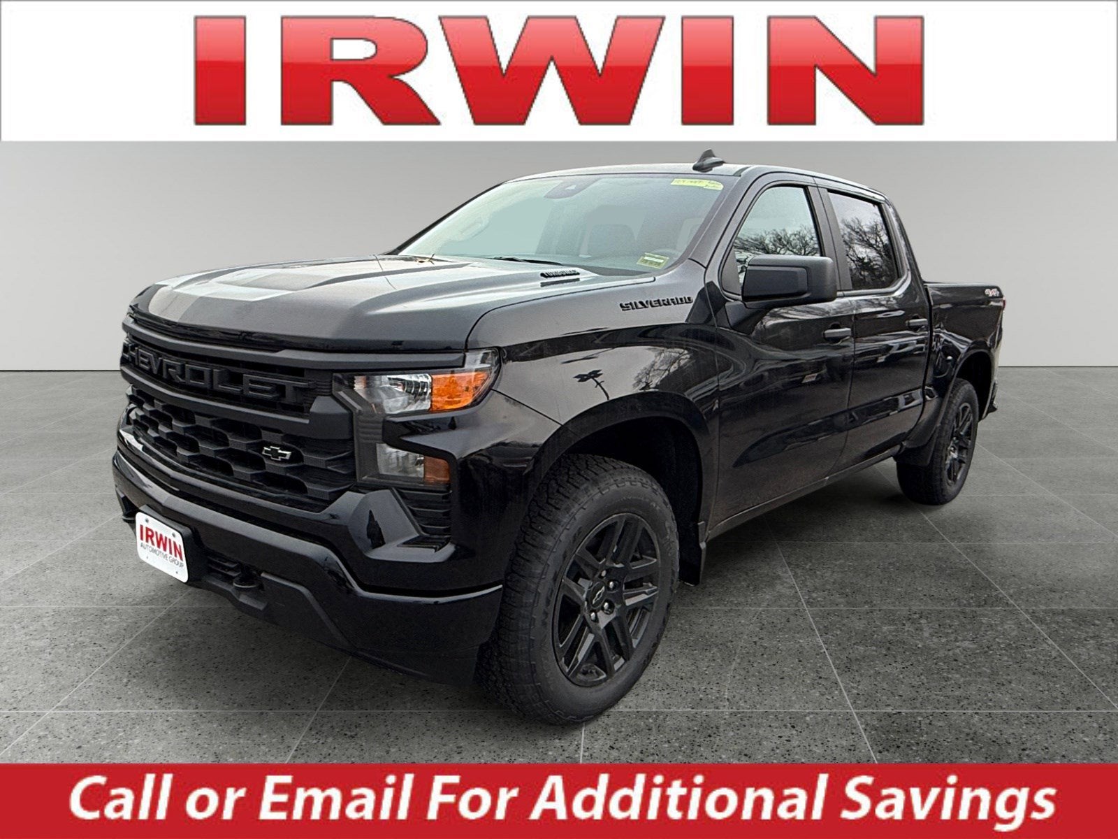 2026 Chevrolet Silverado 1500 Custom in Black — front three-quarter view