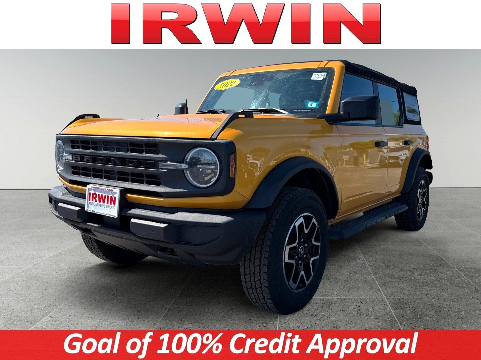 2022 Ford Bronco Base in Yellow — front three-quarter view