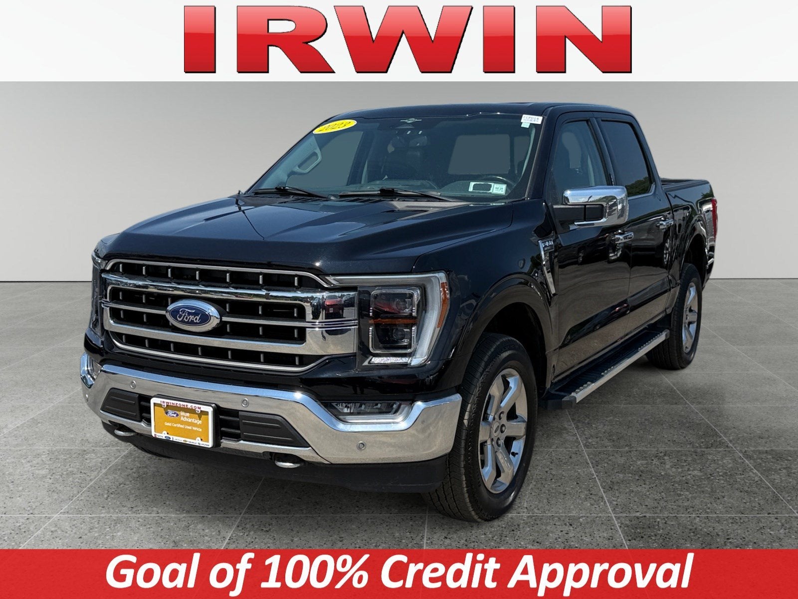 2023 Ford F-150 LARIAT in Black Metallic — front three-quarter view